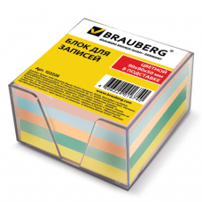 Блок для записей BRAUBERG в подставке прозрачной, куб 9*9*5, цветной, 122226