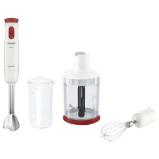 Блендер погружной PHILIPS HR1627/00, мощ 650 Вт, 2 скорости, венчик, измельчитель 1л, белый/красный