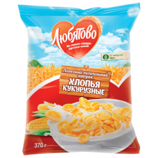 Хлопья ЛЮБЯТОВО кукурузные, 370г, пакет, 12975