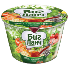 Лапша БИГ ЛАНЧ быстрого приготовления с тушеной курицей и луком, 90г, стакан, вилка, ш/к 50018